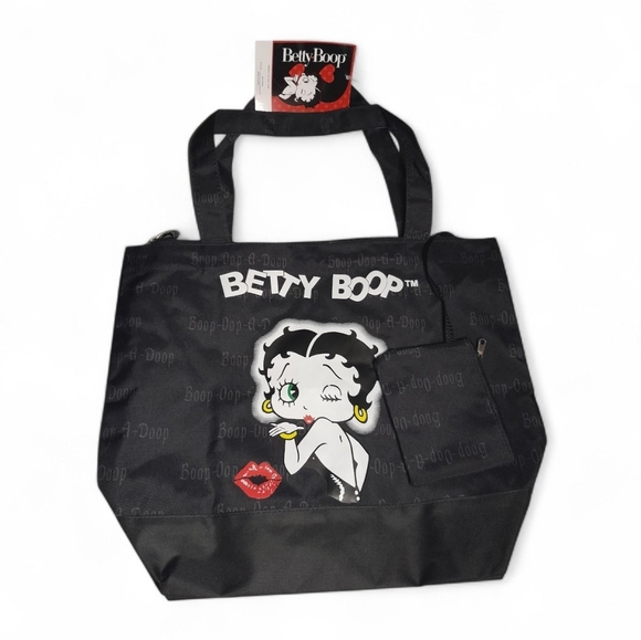 Betty Boop Black Canvas Tote Handbag W/ Attached Coin Pouch " Boop-Oop-A-Doop" - Picture 12 of 12